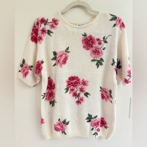 Vintage Cashmere angora Blend Rose Sweater Pink Floral Cottagecore Coquette Soft